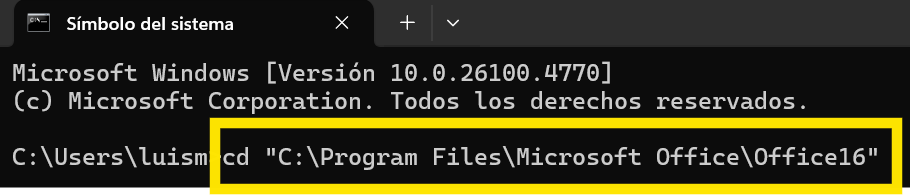 Comando cd en la ventana de CMD