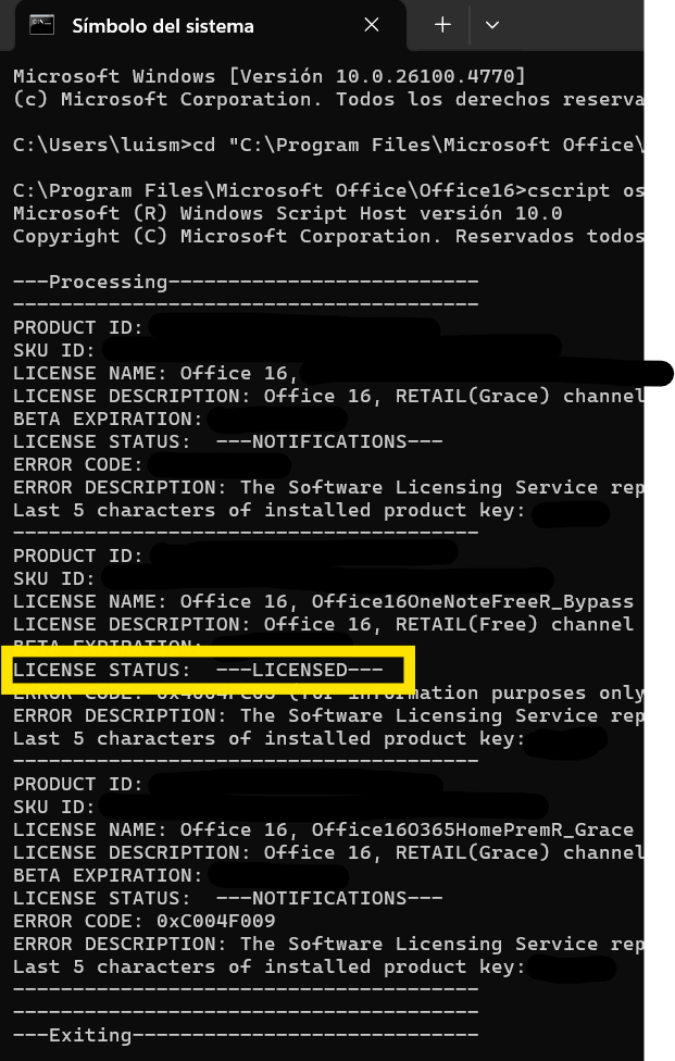 Resultado LICENSED resaltado