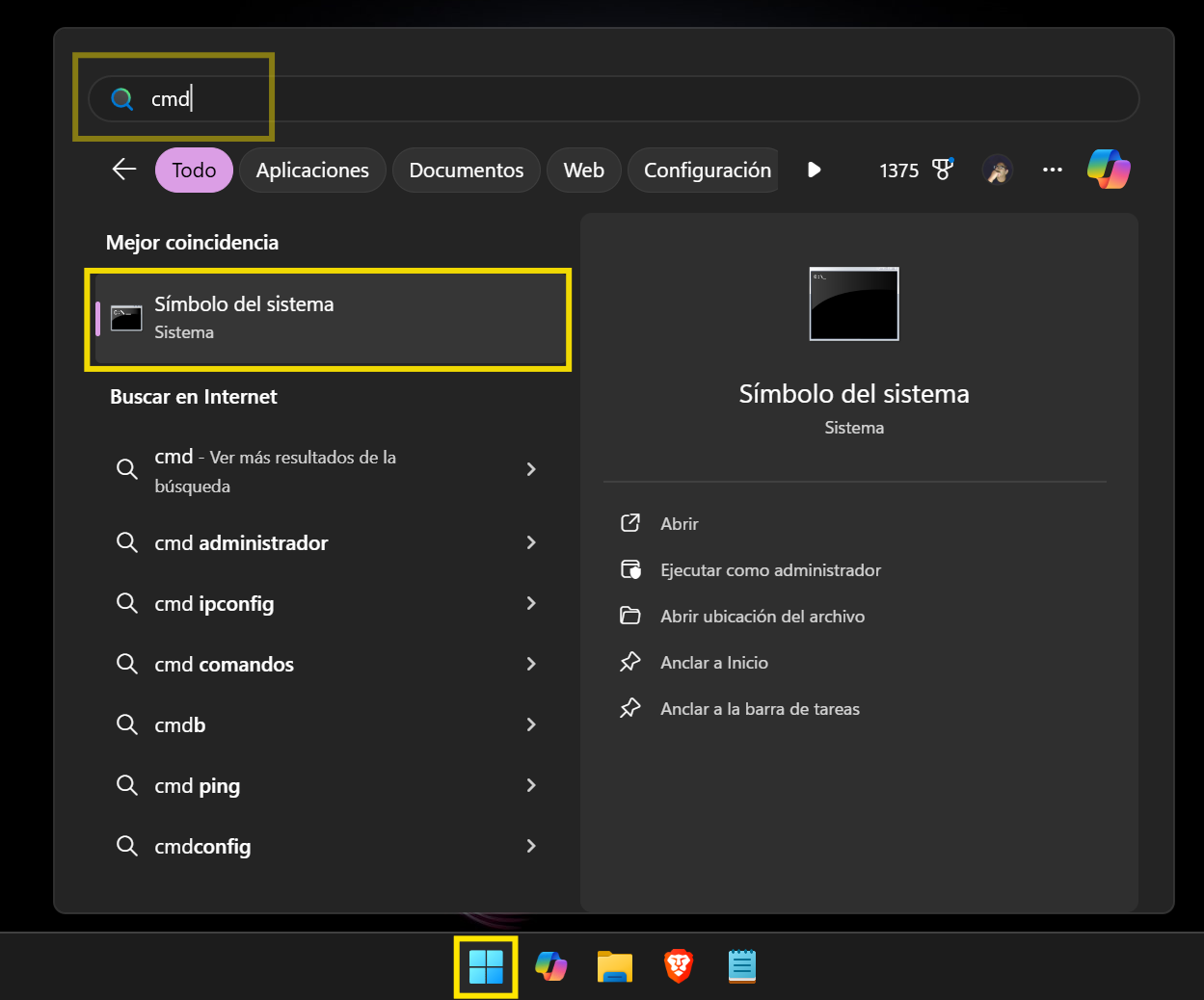 Buscando y abriendo cmd