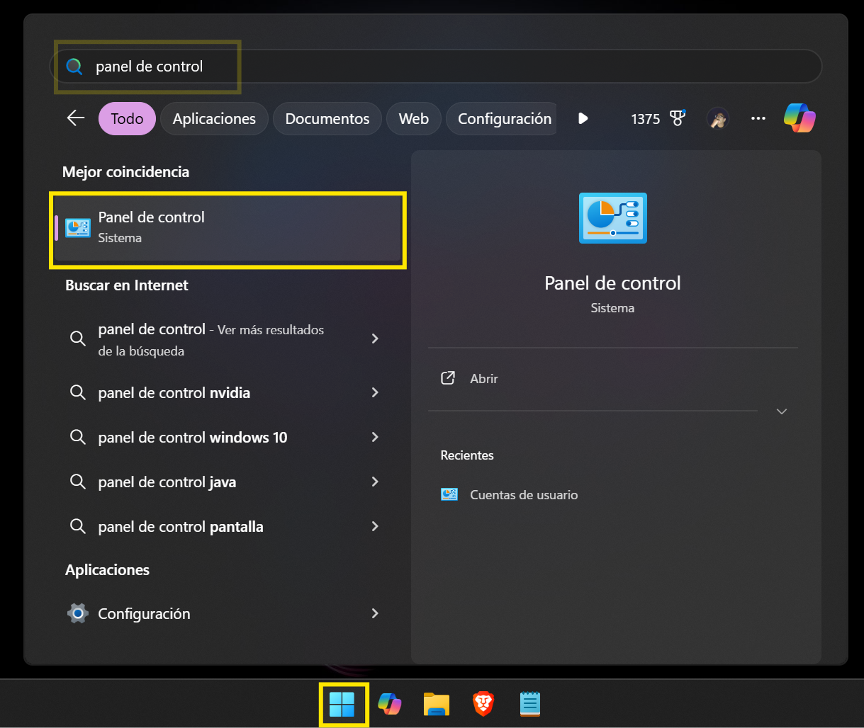 Ejemplo de la búsqueda