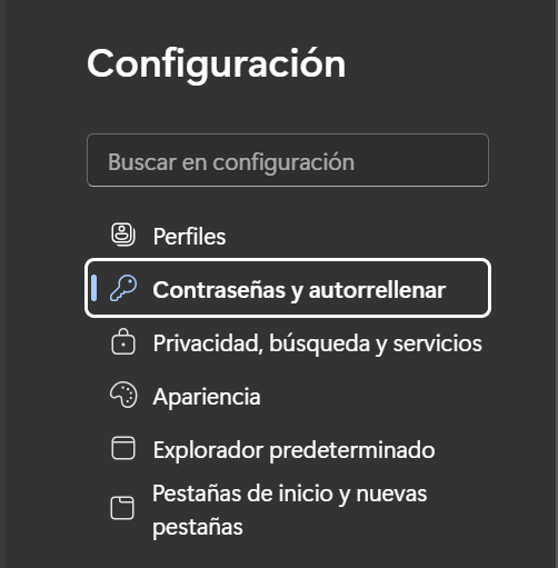 Sección de contraseñas en Edge