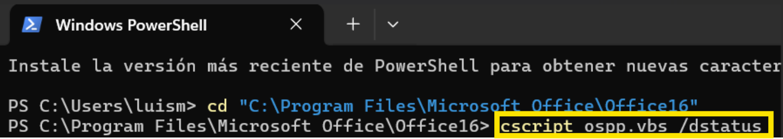 Comando cscript en la ventana de PowerShell