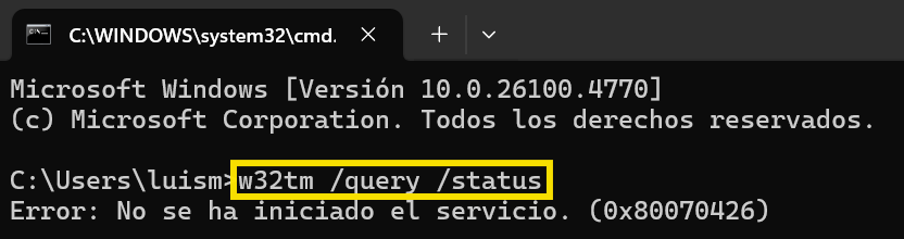 Captura de pantalla del resultado del comando