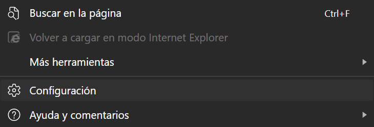 Opción Configuración en Edge